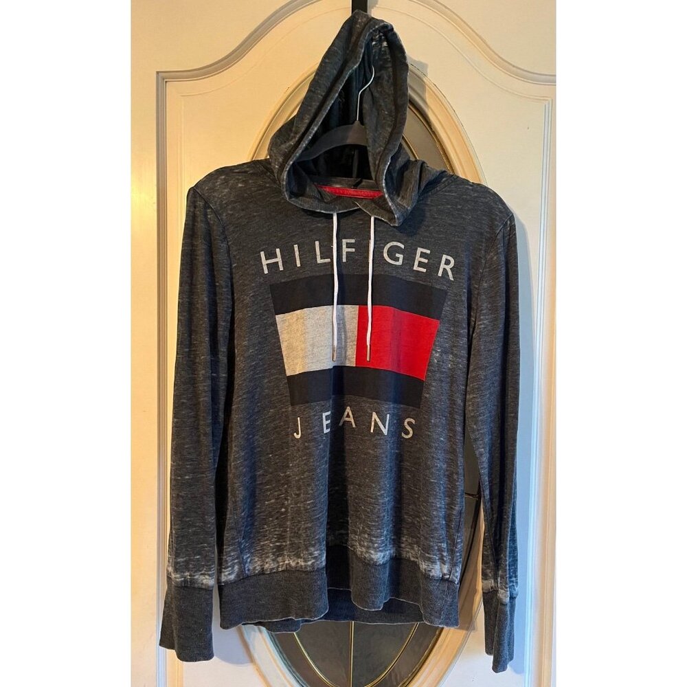 Hilfiger Jeans dark gray long sleeve T-Shirt size medium with hood